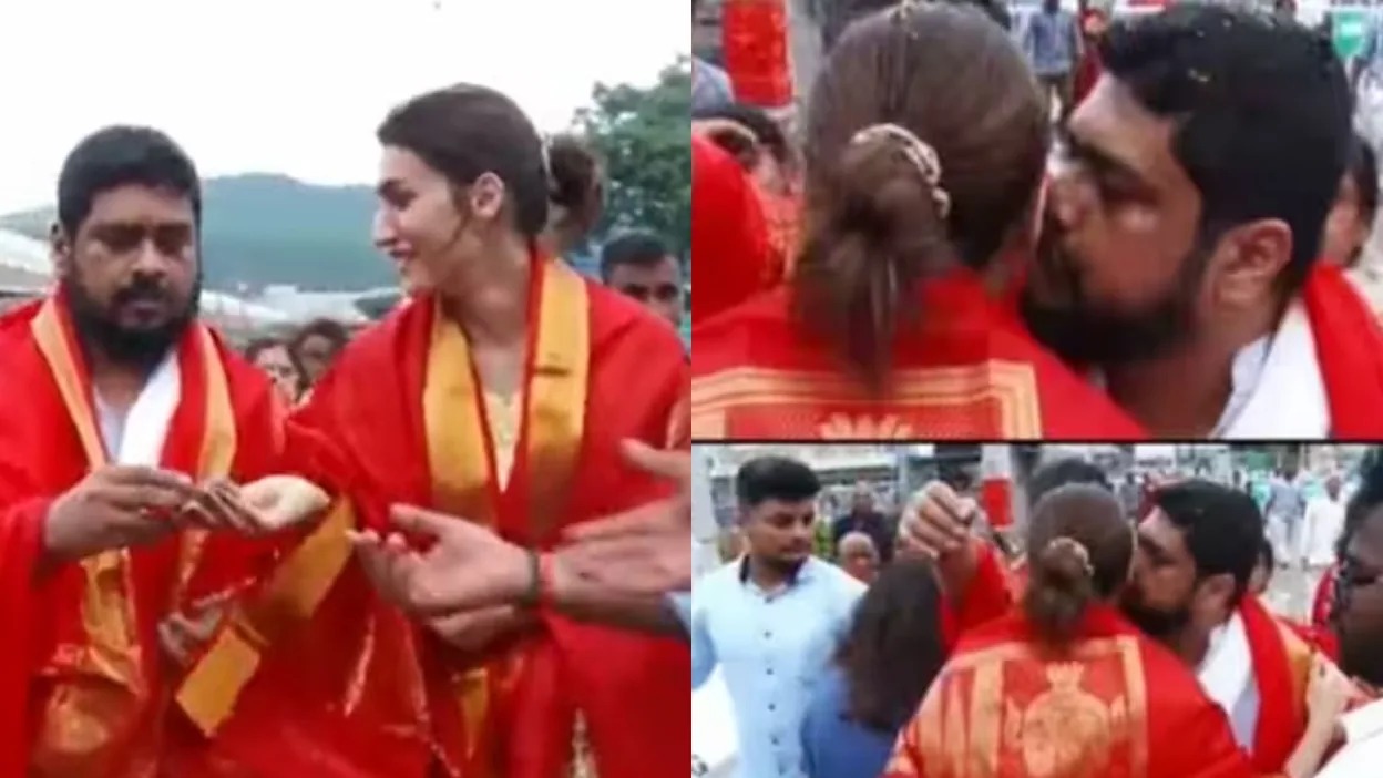 Om Raut kisses Kriti Sanon at the Tirupati temple. BJP leader tweets criticism towards them but deletes later 